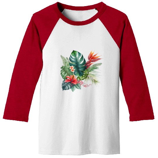 Watercolor Tropical Leaves Clipart, Tropical Leaf Baseball Tees