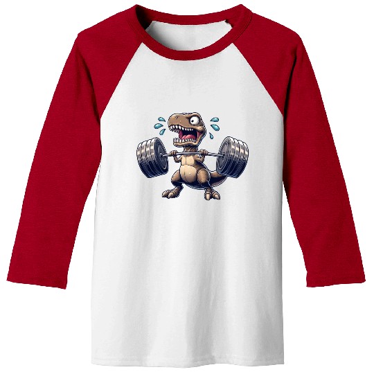 T-Rex dino barbell weightlifter workout fitness Baseball Tees