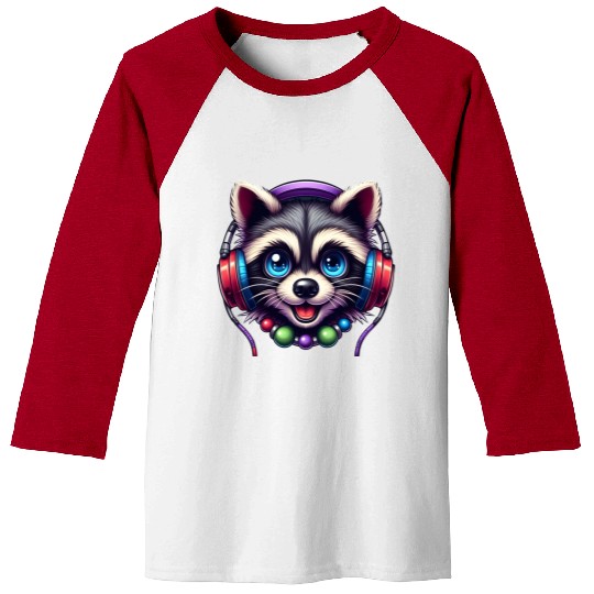 Colorful Raccoon Headphones Graphic Music Lover Baseball Tees
