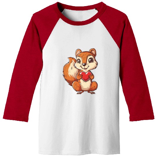 Adorable Squirrel with Red Heart Illustration Baseball Tees