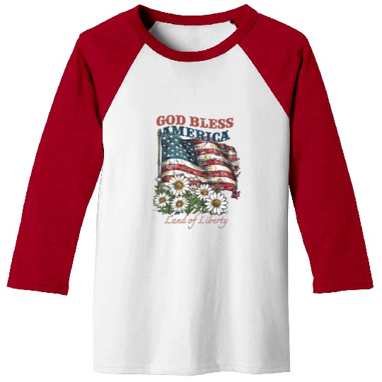 God Bless America 4th Of July US Flag Daisy Baseball Tees
