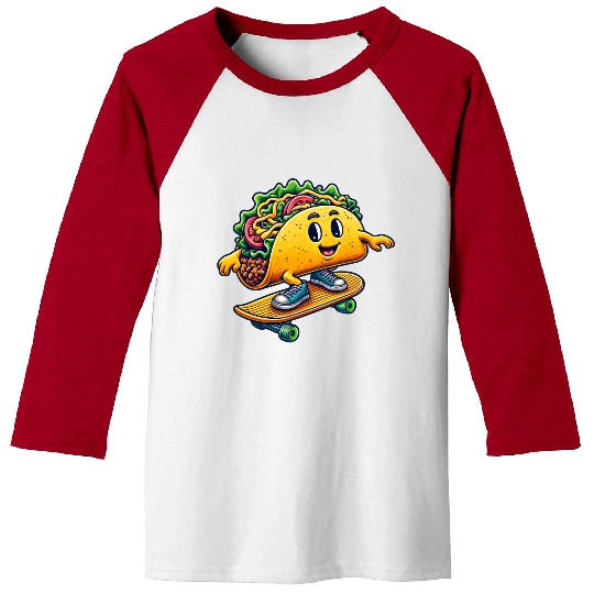 Taco skater skateboard Mexican food fun Baseball Tees