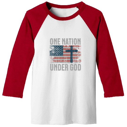 One Nation Under God Retro US Flag Christian Cross Baseball Tees