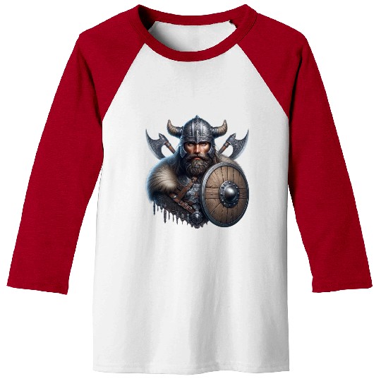 Fierce Viking Warrior with Shield and Axes Baseball Tees