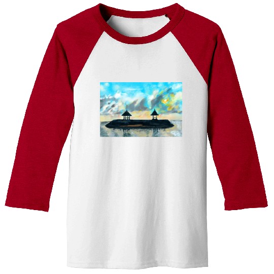 Peaceful sunset on beach scene with acrylic Baseball Tees