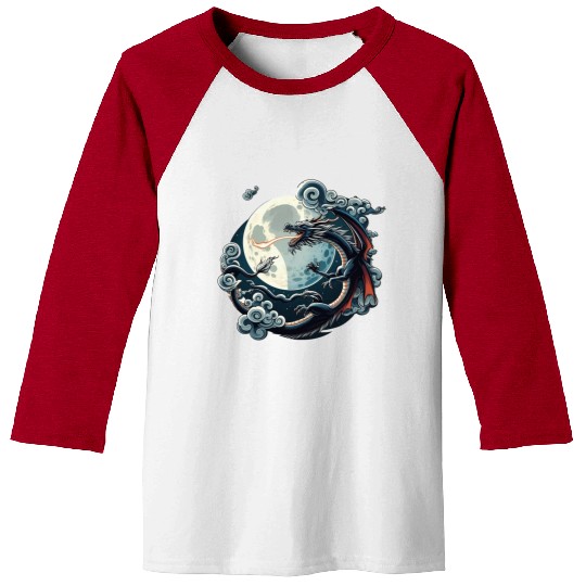 Mystical Dragon and Moon - Celestial Fantasy Baseball Tees