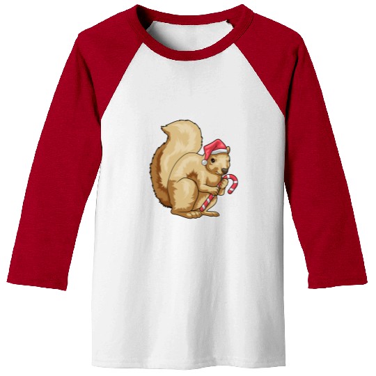 Squirrel Christmas Candy cane Baseball Tees