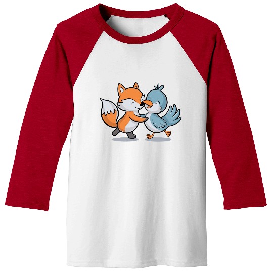 Cute Fox and Bird Friends Baseball Tees
