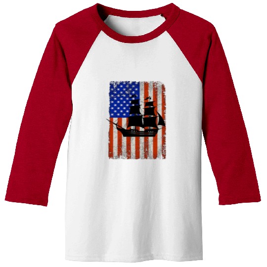 Stars, Stripes & Pirate Ship American Flag Baseball Tees