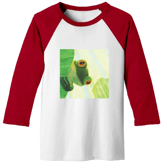 Cute Green Frog Peeping out From Behind Lily Pad Baseball Tees