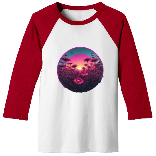 Synthwave Wild Flower Design Baseball Tees
