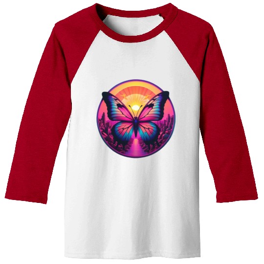 Synthwave ButterFly at Sunset Baseball Tees