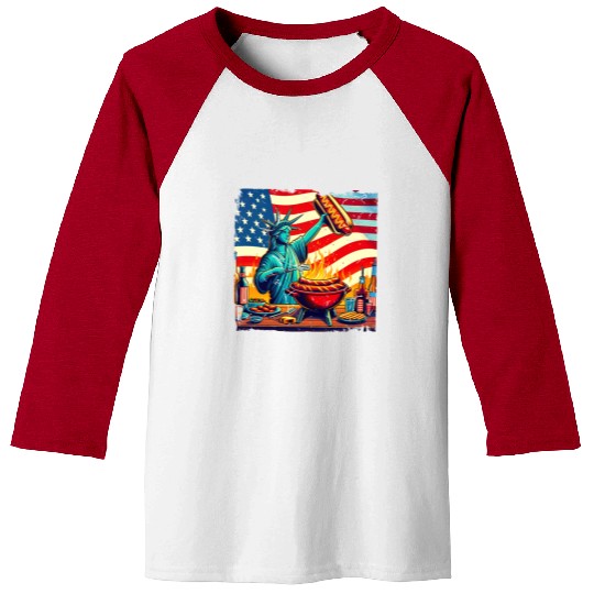 Nostalgic American BBQ Design Lady Liberty BBQ Baseball Tees