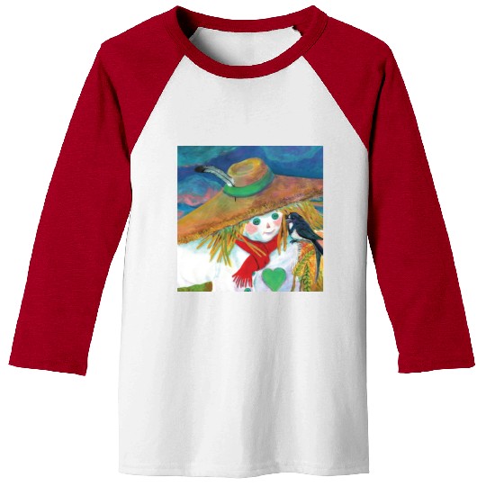 Cute Scarecrow And Barn Swallow Illustration Baseball Tees
