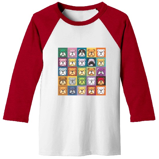 Bulldog Patchwork: Vivid Canine Quilt Baseball Tees