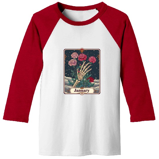 January Gothic Tarot Card - Carnation Flower & Ske Baseball Tees