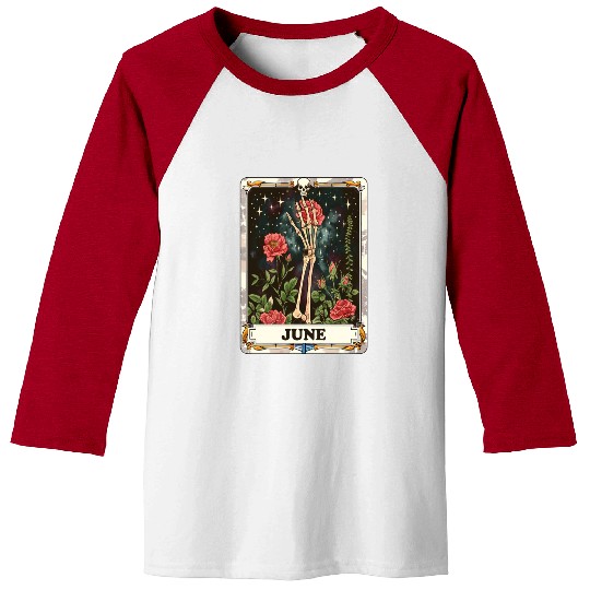 June Gothic Tarot Card - Rose Flower & Skeleton's Baseball Tees