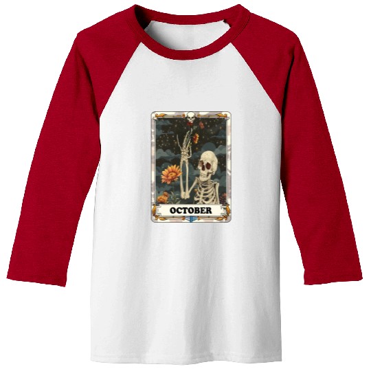 October Gothic Tarot Card - Marigold Flower & Skel Baseball Tees