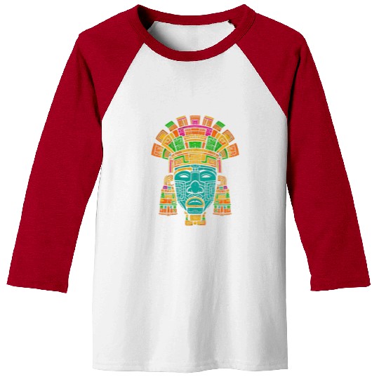 Aztec God Ancient Mythology Tlaloc Mask Vibrant Baseball Tees