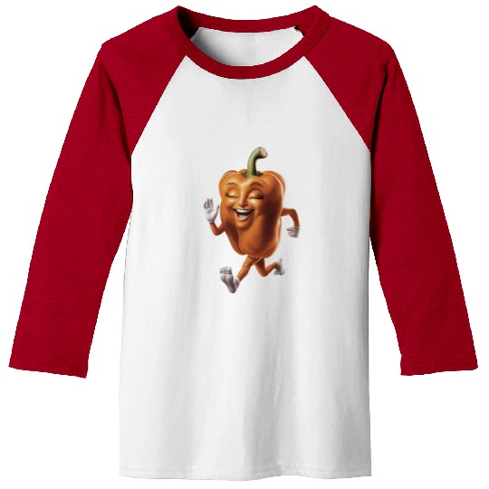 Orange Bell Pepper Running Realistic Baseball Tees