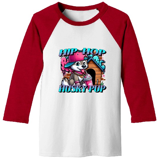 Cartoon Hip-hop Husky Pup Baseball Tees