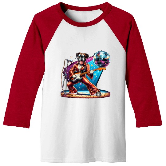 Disco Guitar Boxer dog Baseball Tees