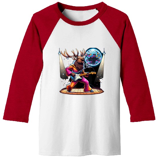 Disco Ball Guitar Elk Baseball Tees