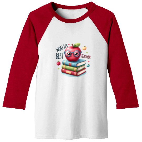Worlds Best Teacher Apple And Books For Teacher Baseball Tees