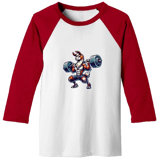 Llama Alpaca Barbell Weightlifting Workout Baseball Tees