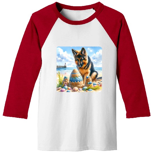 German Shepherd Building Festive Sandcastle Baseball Tees