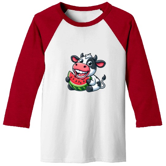 Funny cow bull steer watermelon summer fruit Baseball Tees