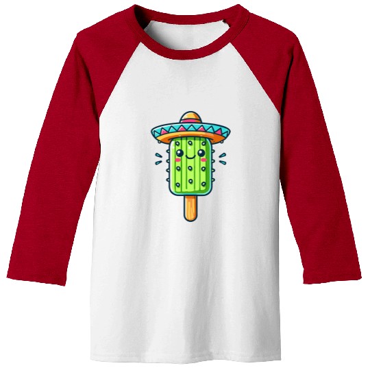 funny cactus ice cream motif with colorful sombrer Baseball Tees