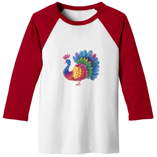 Turkey Rainbow Illustration Farm Animal Farmer Baseball Tees