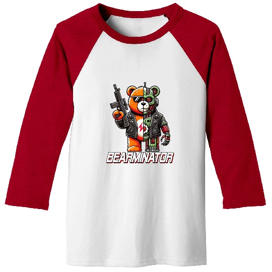 Bearminator Funny Cyborg Teddy Bear Design Baseball Tees