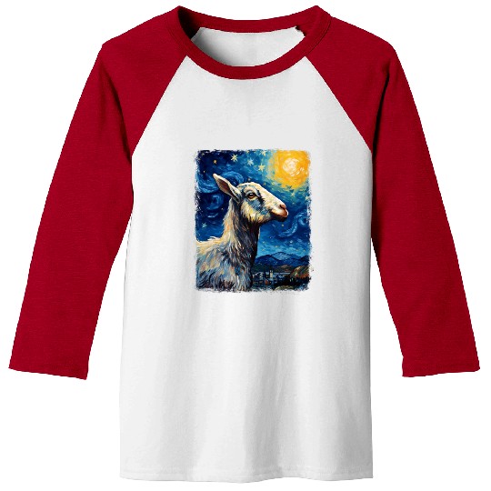 Goat Farm Animal Farmer Starry Night Painting Baseball Tees