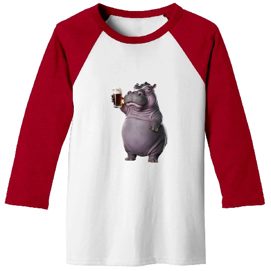 Hippo Drinking Beer Realistic Baseball Tees