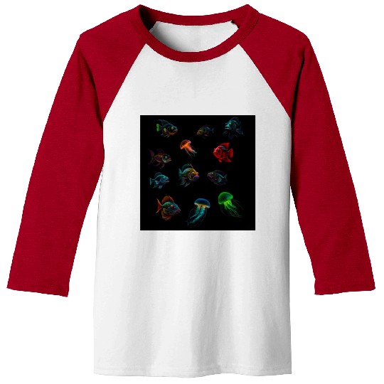 Deep Sea Fishes Bass And Jellyfish Baseball Tees