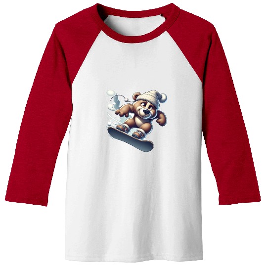Cute Snowboarder Bear Baseball Tees