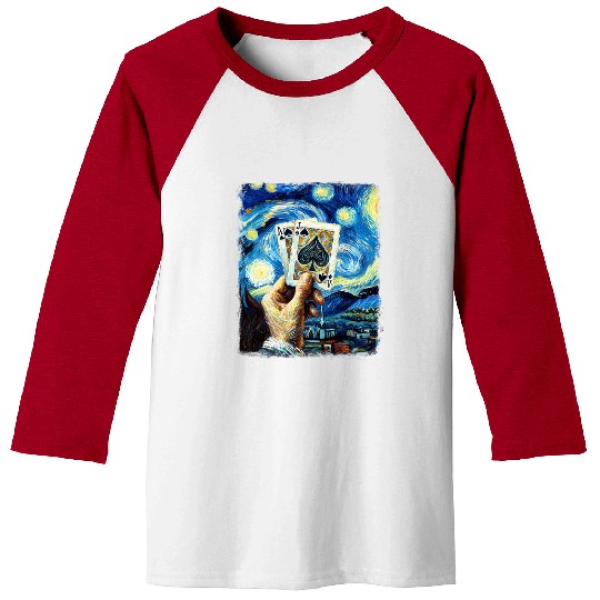 Blackjack Gambling Cards Starry Night Painting Baseball Tees