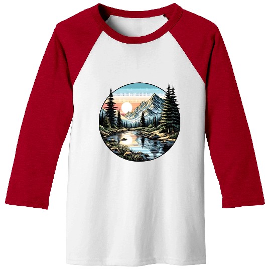 Tranquil Mountain Sunrise: Serene Landscape Art Baseball Tees