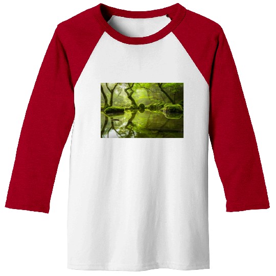 Enchanted Forest Reflections in Tranquil Pond Baseball Tees