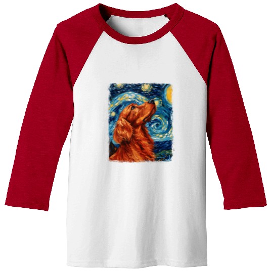 Irish Setter Dog Starry Night Painting Baseball Tees