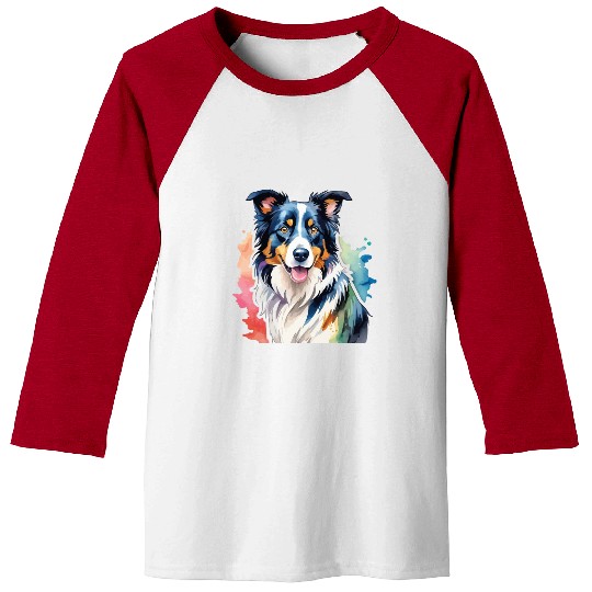Border Collie Watercolor Baseball Tees