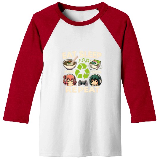 Cute Anime Eat Sleep Anime Repeat Manga Baseball Tees