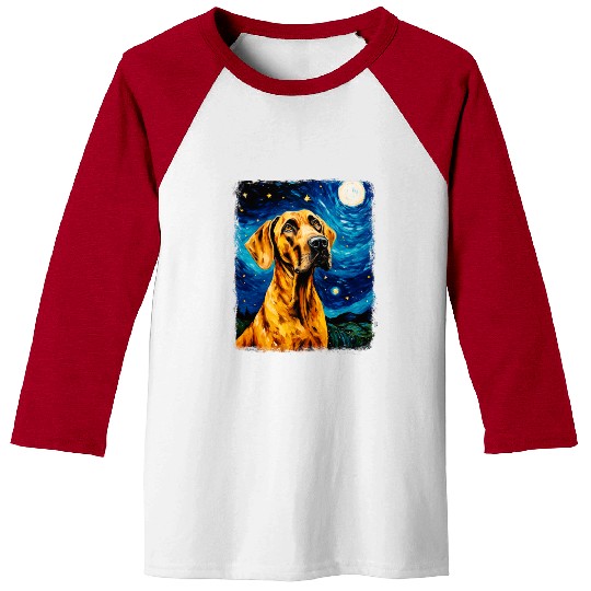 Great Dane Dog Starry Night Painting Baseball Tees