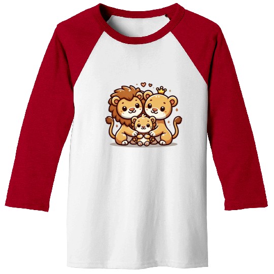 Lion Family Mother And Father With One Child Baseball Tees