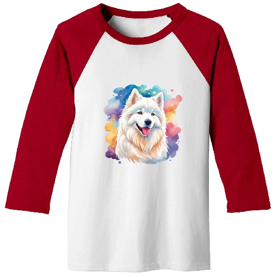 Samoyed Dog Watercolor Baseball Tees