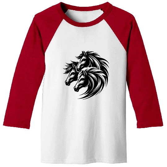 Elegant Horse Heads With Wild Manes Baseball Tees