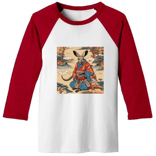 Retro Ukiyo-e Style Kangaroo Caricature Baseball Tees