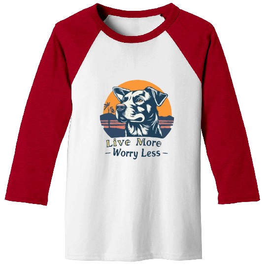 Vintage Sunset Dog Baseball Tees - Live More Worry Less